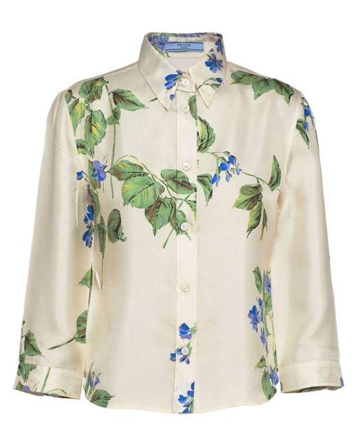 Prada White Floral-print Shirt
