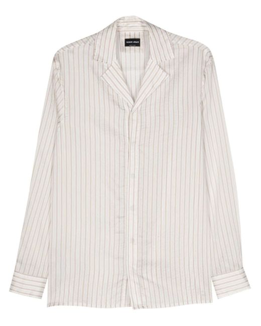 Giorgio Armani White Semi-sheer Striped Shirt for men