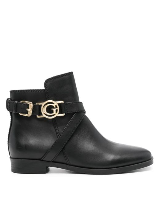Guess Black Floriza Logo-Plaque Leather Boots