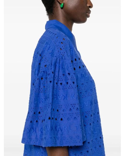 Karl Lagerfeld Blue Embroidered-Design Shirt Dress
