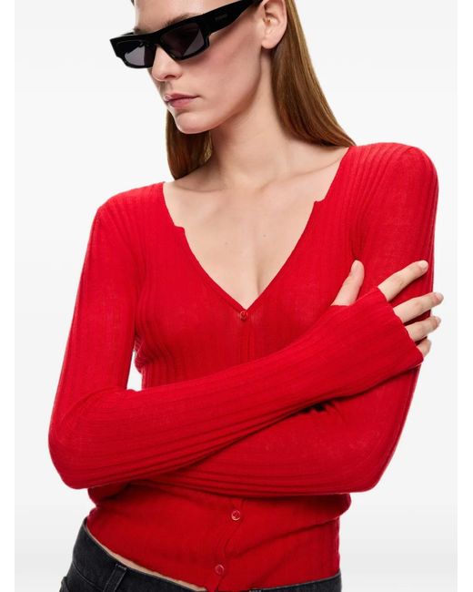 Pinko Red Ribbed Cardigan With Buttons