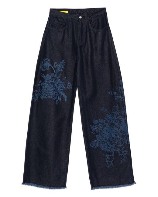 Marques'Almeida Blue Flower-Motif Frayed Jeans