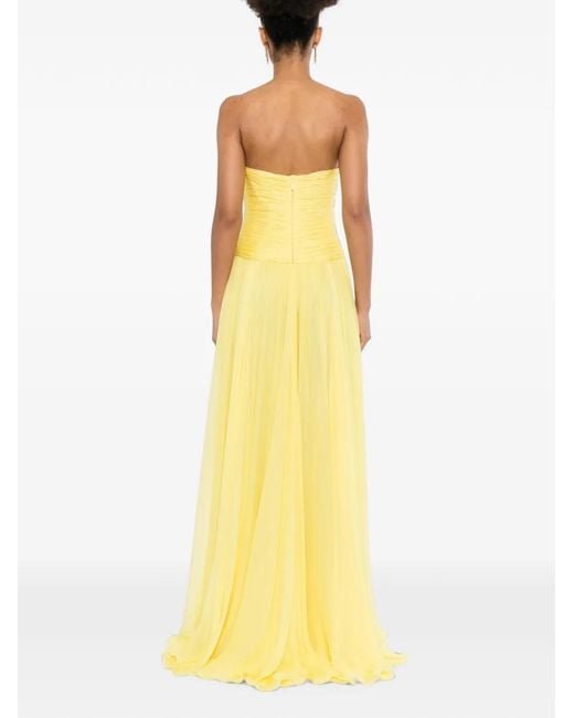 Zuhair Murad Metallic Strapless Draped Silk-Chiffon Gown