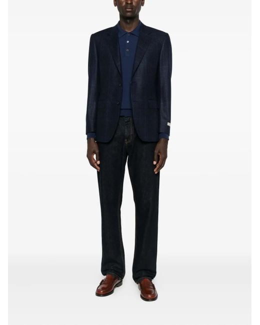 Canali Blue Checked Single-Breasted Blazer for men