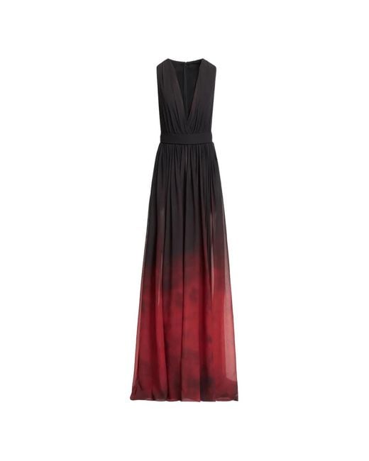 Elie Saab Red Gradient-Print Maxi Dress