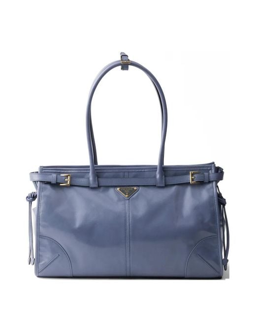 Prada Blue Bonnie Large Leather Handbag