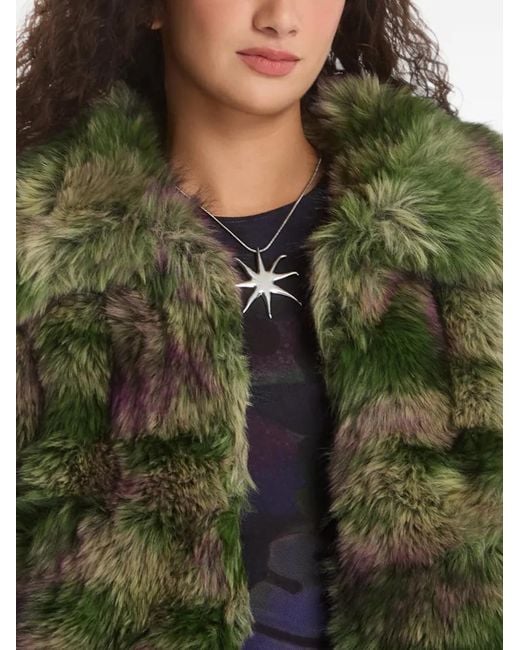 Desigual Green Faux-Fur Coat