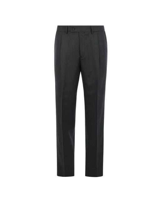 Caruso Black Pleated-Front Tailored Trousers for men