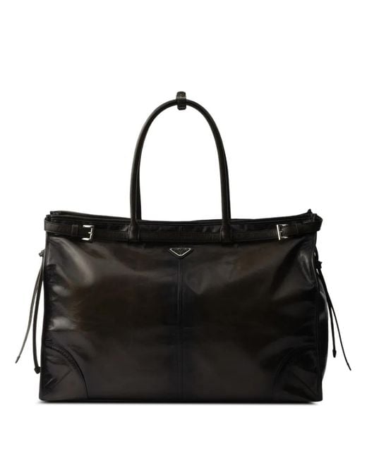 Prada Leren Shopper Met Bandje in het Black voor heren