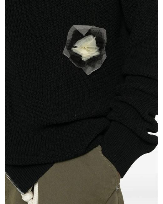 Song For The Mute Black Floral-Patch Zip-Up Cardigan for men