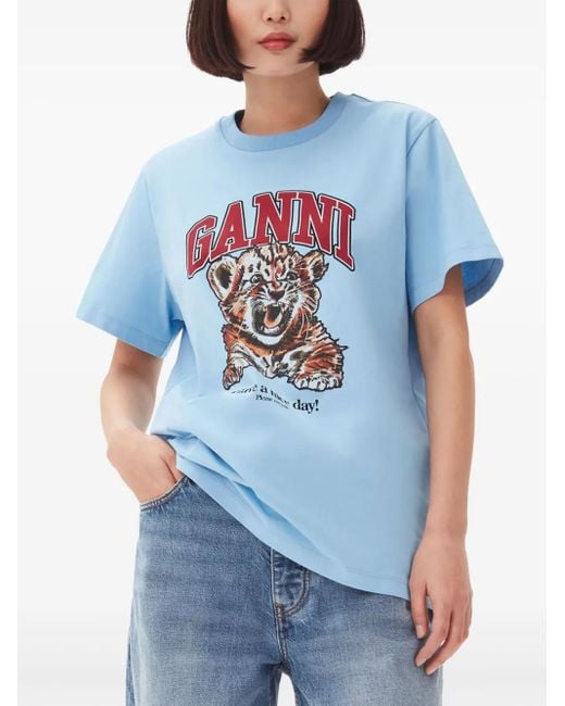 Ganni Blue T-Shirt With Logo