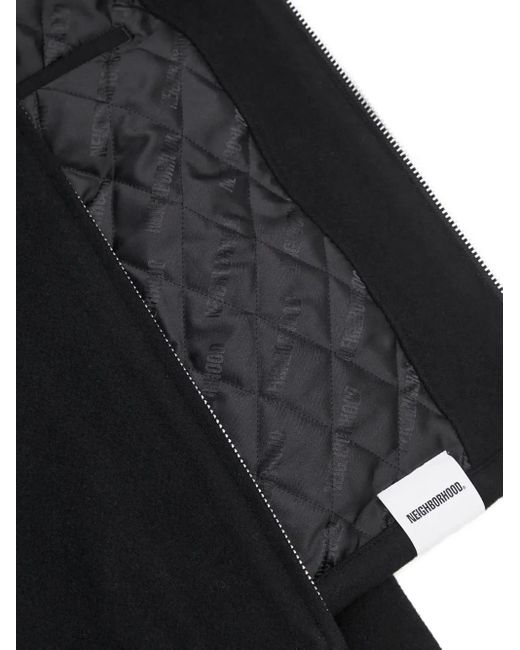 Neighborhood Black Melton Logo-Emblem Zip-Up Shirt Jacket for men