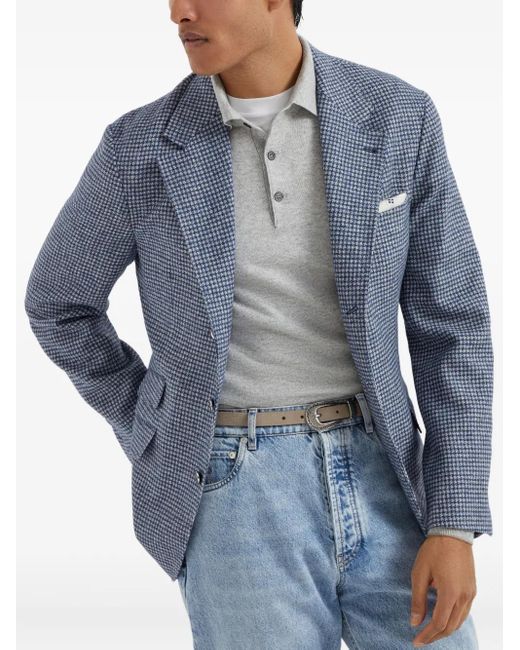 Brunello Cucinelli Gray Long-Sleeve Cashmere Polo Shirt for men