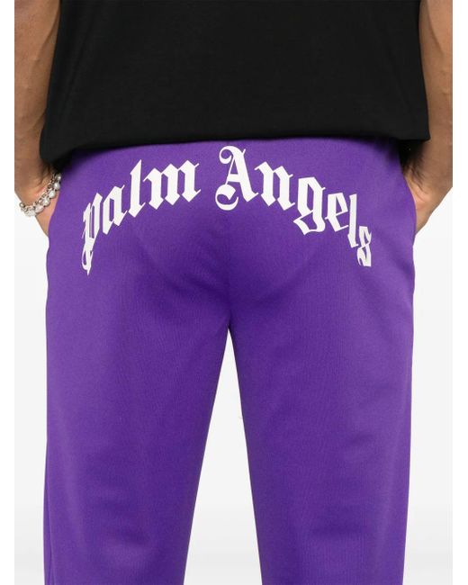 メンズ Palm Angels ロゴ トラックパンツ Purple