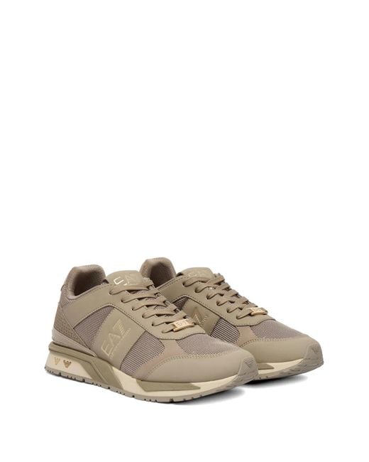 EA7 Natural Logo-Lettering Mesh-Panel Sneakers