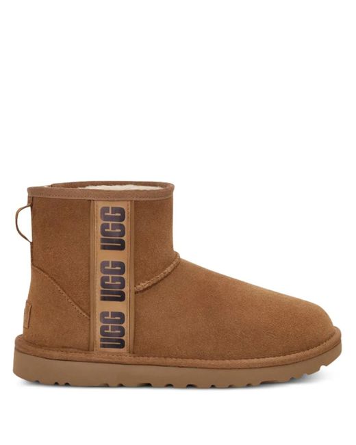 Ugg Brown Classic Suede Logo-Detail Ankle Boots