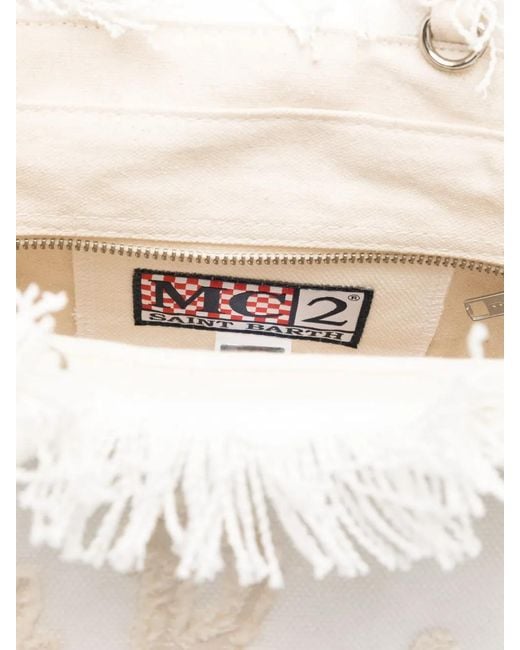 Mc2 Saint Barth White Embroidered-Logo Beach Bag