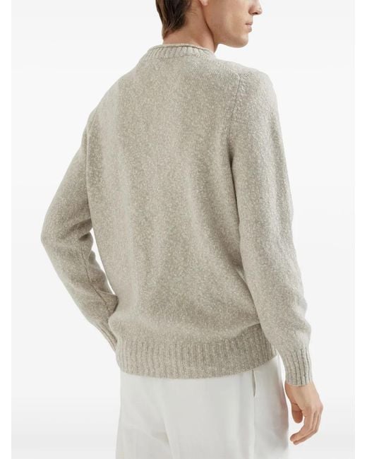 Brunello Cucinelli White Mélange Crew Neck Sweater for men