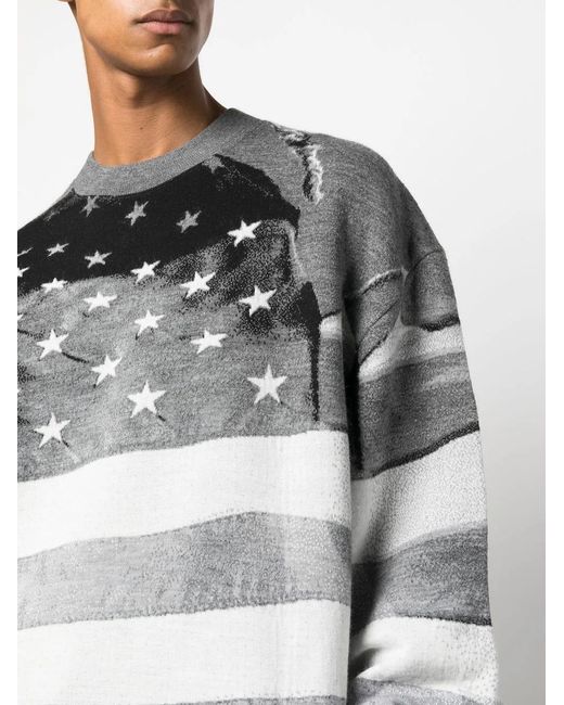 Palm Angels Gray Stars And Stripes-print Sweatshirt for men