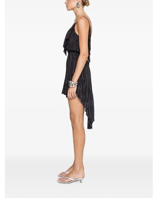 Nissa Black Ruffle-Trim Viscose Mini Dress
