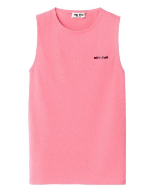 Miu Miu Pink Top mit Intarsien-Logo
