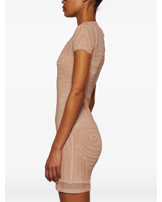 Jean Paul Gaultier Mesh Mini-Jurk Met Print in het Natural