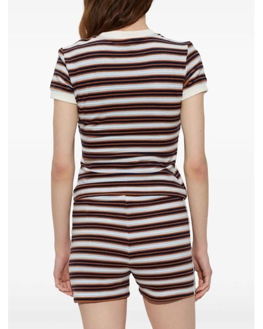 Adidas Natural Summer Glow Striped Logo-Patch T-Shirt