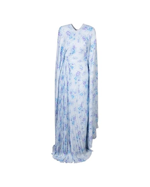 Balenciaga Blue Floral-Print Pleated Maxi Dress