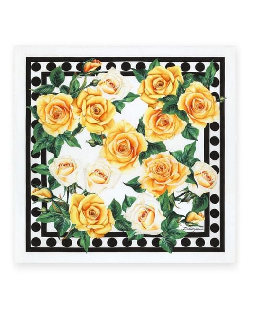 Dolce & Gabbana White Schal mit Rosen-Print