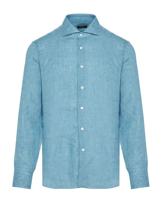Barba Napoli Blue Linen Shirt for men