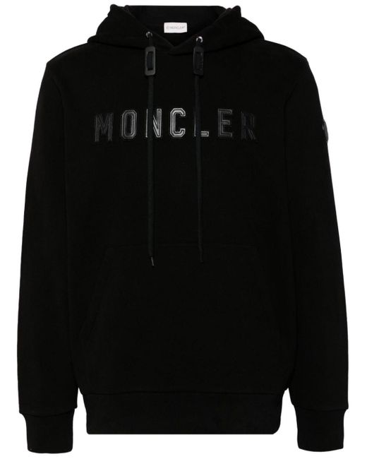 Moncler Logo-appliqué Cotton Hoodie in het Black voor heren