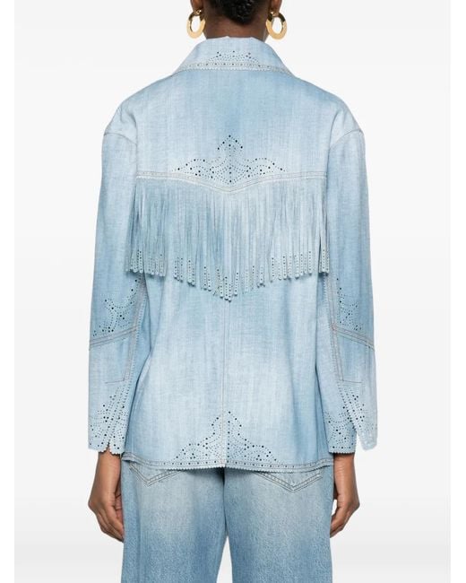 Ermanno Scervino Blue Fringed Laser-Cut Jacket