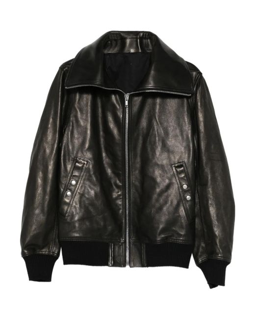 Rick Owens Black Zip-Up Leather Jacket