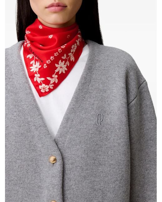 Claudie Pierlot Gray V-Neck Embroidered Cardigan