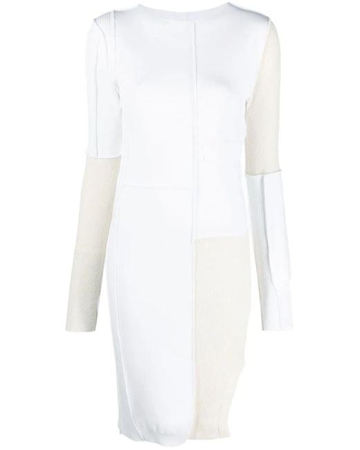 MM6 by Maison Margiela White Colour-Block Exposed-Seam Midi Dress