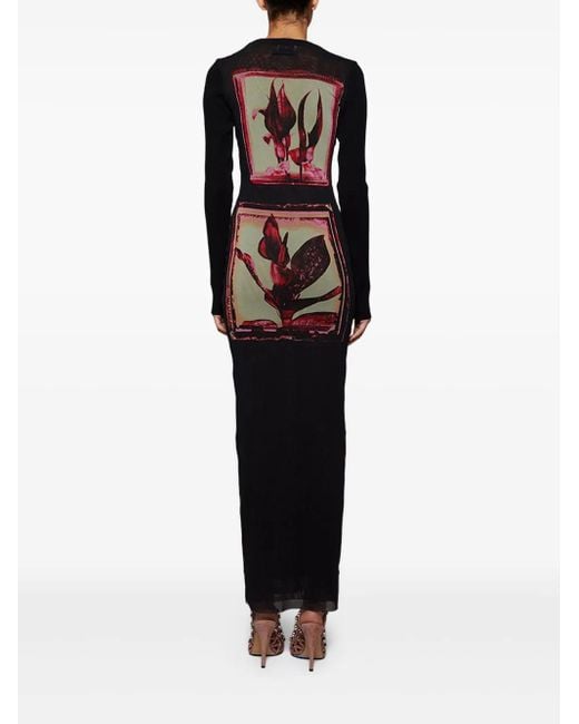 Jean Paul Gaultier Bodycon Jurk Met Bloemenprint in het Black