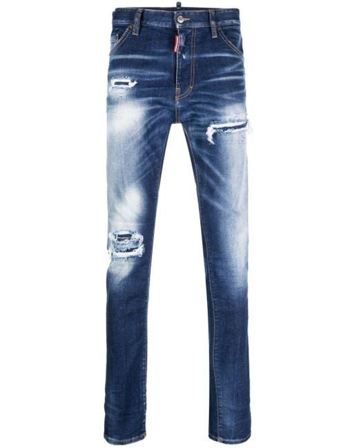DSquared² Cool Guy Gerafelde Slim Fit Jeans in het Blue voor heren