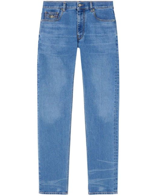 Versace Halbhohe Slim-Fit-Jeans mit Medusa Head-Verzierung in Blue für Herren