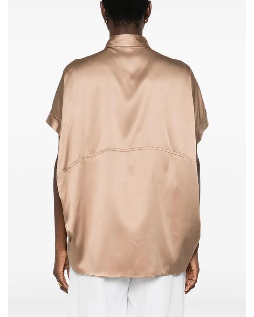 Brunello Cucinelli Natural Buttoned Silk Top