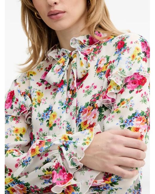MSGM Red Gerüschte Bluse mit Blumen-Print