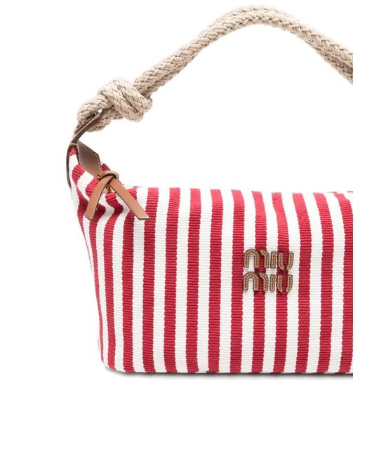Miu Miu Red Striped Rope-Handle Shoulder Bag