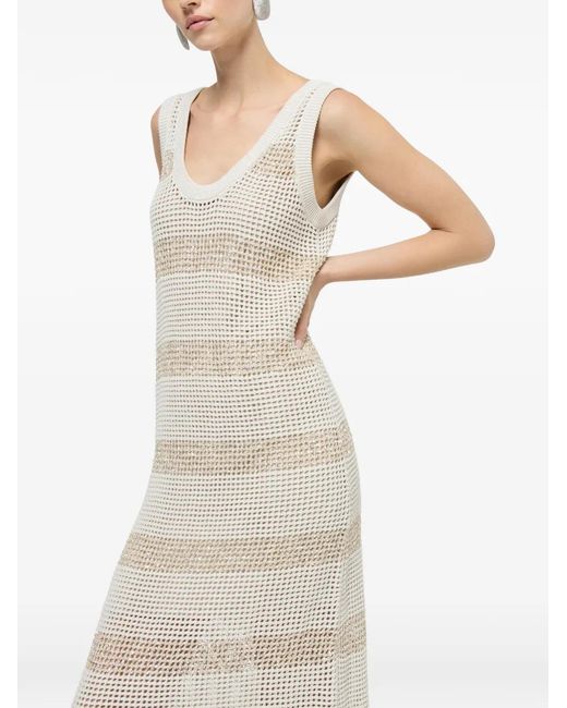 Brunello Cucinelli White Cotton Mesh Knit Dress With Dazzling Stripes