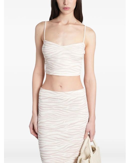 Mc2 Saint Barth White Zebra-Print Cropped Top