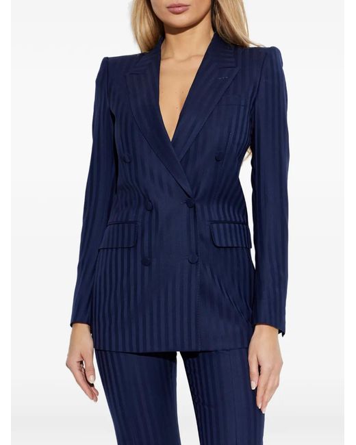 Tom Ford Blue Striped Double-Breasted Jacket