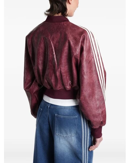 Adidas Red Crocodile-Effect Side-Stripe Jacket