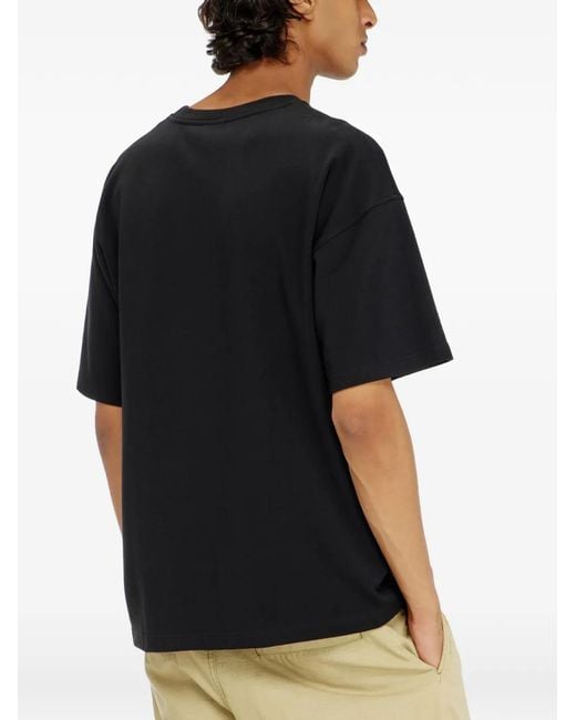 DIESEL Black Cotton-Interlock T-Shirt With Logo Embroidery for men