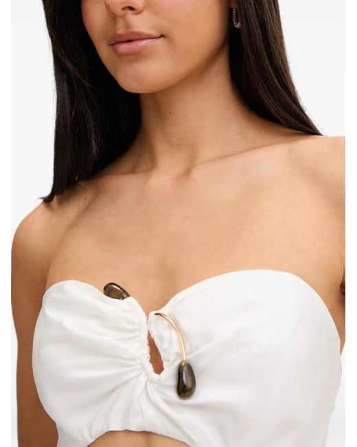 Bardot White Bead-Embellished Tie-Back Top