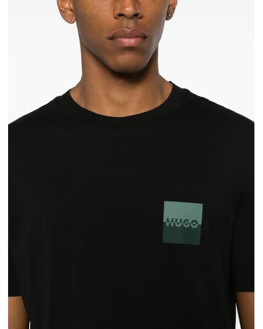 HUGO Black Logo-Print T-Shirt for men