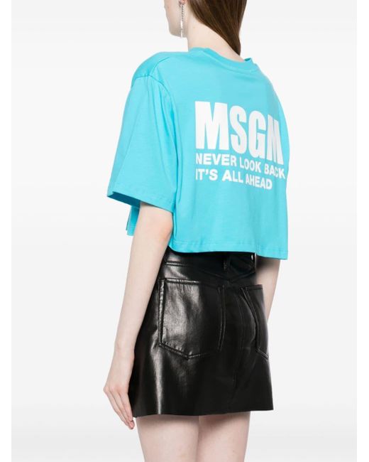 MSGM Cropped T-shirt Met Logoprint in het Blue
