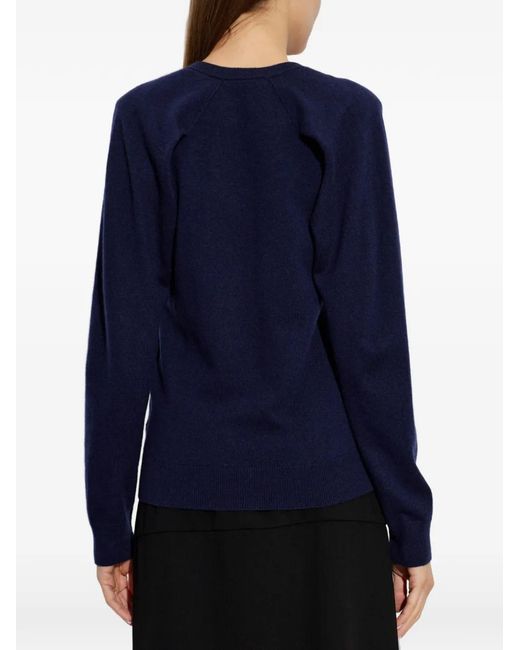 Jil Sander Blue Cut-Out V-Neck Sweater